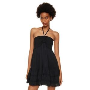 Aritzia Wilfred Black Azalea Smocked Tiered Halter Mini Dress Size Large